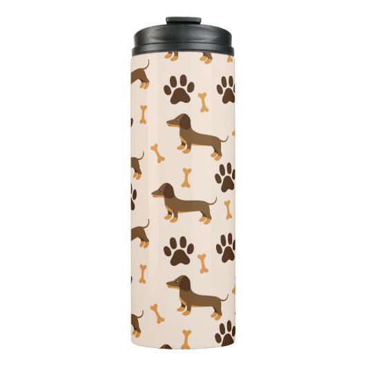 Dackel Muster: Vintages Druckdesign Thermosbecher (Vorderseite)