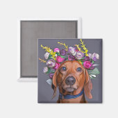 Dackel Naher Anstieg der Dackel mit Blume Magnet (Vorderseite/Rückseite)