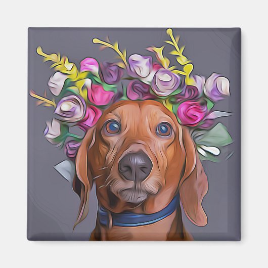 Dackel Naher Anstieg der Dackel mit Blume Magnet (Vorne)