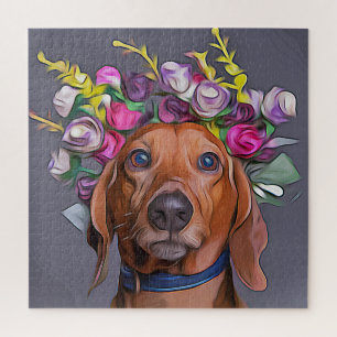Dackel Naher Anstieg der Dackel mit Blume Puzzle