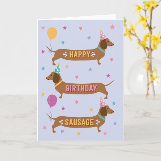 Dackel Niedlich Happy Birthday Sausage Dog Card Karte (Gelbe Blume)