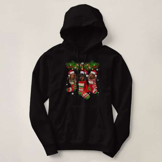 Dackel Niedlich in Socken Weihnachten Weihnachtsma Hoodie (Design vorne)