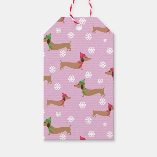 Dackel Niedlich Pink Weihnachten Schneeflocken Ges Geschenkanhänger (Vorderseite)