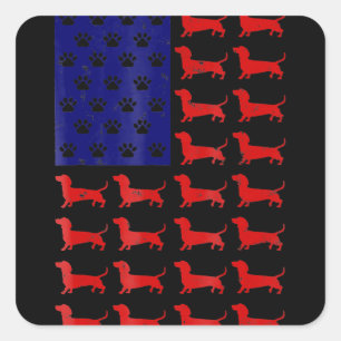 Dackel - Niedliche amerikanische Flagge 4. Juli Quadratischer Aufkleber