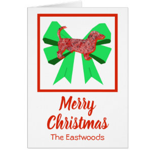 Dackel Niedlicher Weihnachtshund & Green Bow Card