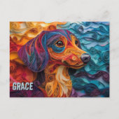 Dackel Paper Quilling Art Dog Portrait Postkarte (Vorderseite)