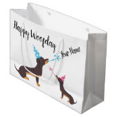 Dackel-Party Große Geschenktüte (Vorderseite Schrägansicht)