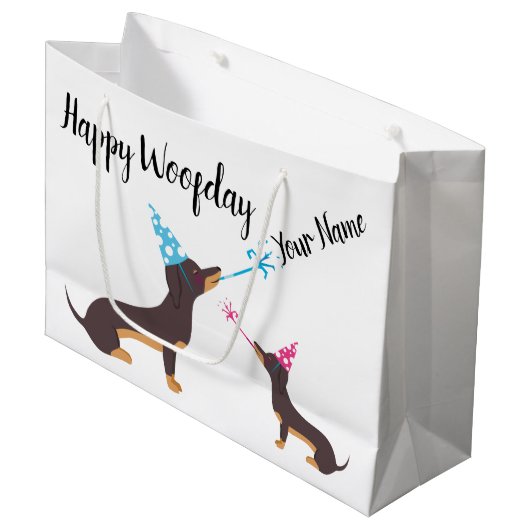 Dackel-Party Große Geschenktüte (Vorderseite Schrägansicht)