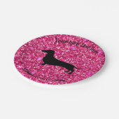 Dackel Party-Teller für den Hot Pink-Glitzer Pappteller (Schrägansicht)