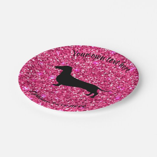 Dackel Party-Teller für den Hot Pink-Glitzer Pappteller (Schrägansicht)