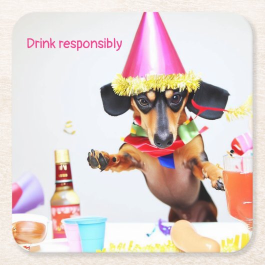 Dackel Party Trinkküste Rechteckiger Pappuntersetzer (Vorderseite)
