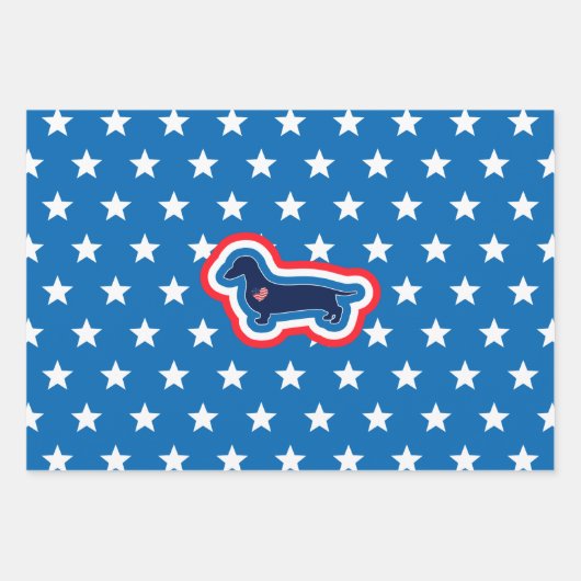 Dackel Patriotisch rot und blau 4. Juli Geschenkpapier Set (Vorderseite)