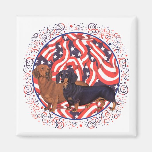 Dackel Patriotische Flagge Magnet (Vorne)