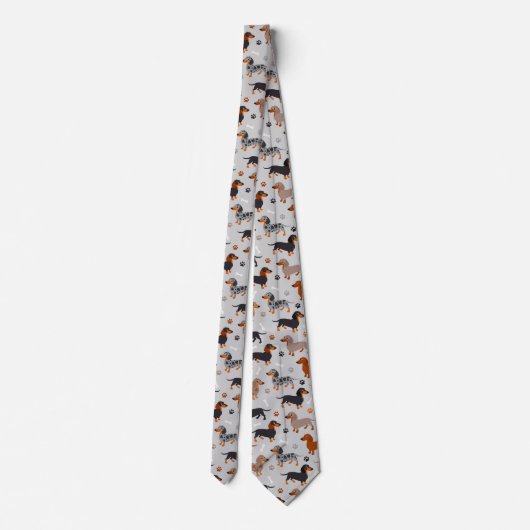 Dackel Paws and Bones Pattern Grau Krawatte (Rückseite)