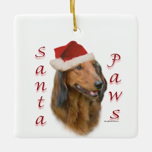 Dackel Paws - Langhaar Keramikornament (Vorderseite)
