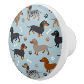 Dackel Paws und Knochen Muster Blau Keramikknauf (Rechts)