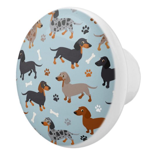 Dackel Paws und Knochen Muster Blau Keramikknauf (Rechts)