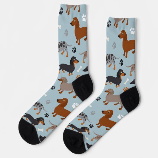 Dackel-Paws und Knochen-Muster-Socken Socken (Linkes Detail)