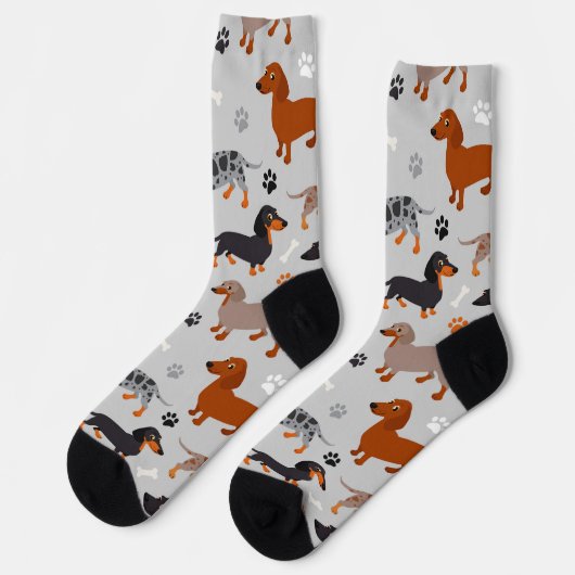 Dackel-Paws und Knochen-Muster-Socken Socken (Linkes Detail)