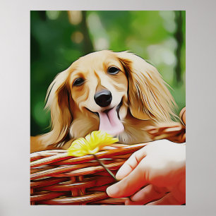 Dackel Person Hand zeigen eine Blume zu einer Dack Poster