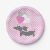 Dackel Pink Girl Babydusche Papier Teller (Vorderseite)