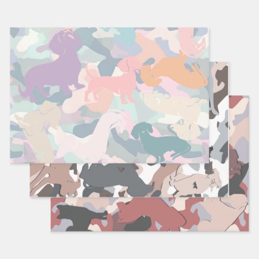 Dackel, Pit Bull und Shiba in Camouflage Muster Geschenkpapier Set (Set)