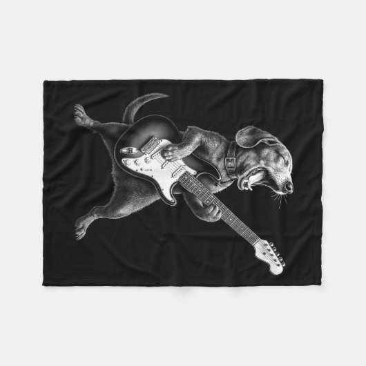 Dackel Playing Gitarre Rock Star Rock & Roll Fleecedecke (Vorderseite (Horizontal))