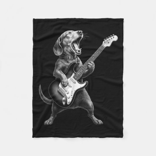 Dackel Playing Gitarre Rock Star Rock & Roll Fleecedecke (Vorderseite)