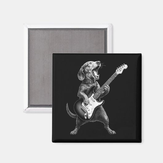Dackel Playing Gitarre Rock Star Rock &amp; Roll Magnet (Vorderseite/Rückseite)