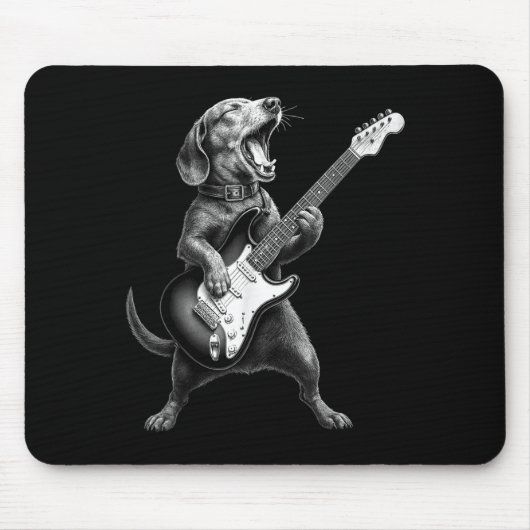 Dackel Playing Gitarre Rock Star Rock &amp; Roll Mousepad (Vorne)