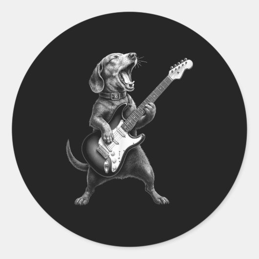 Dackel Playing Gitarre Rock Star Rock &amp; Roll Runder Aufkleber (Vorderseite)
