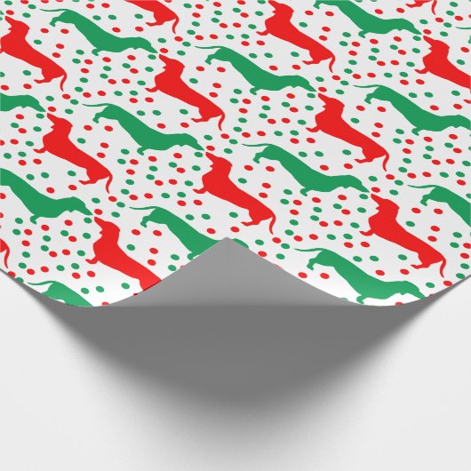Dackel Polka Dot - Rot und Grün Geschenkpapier (Ecke)