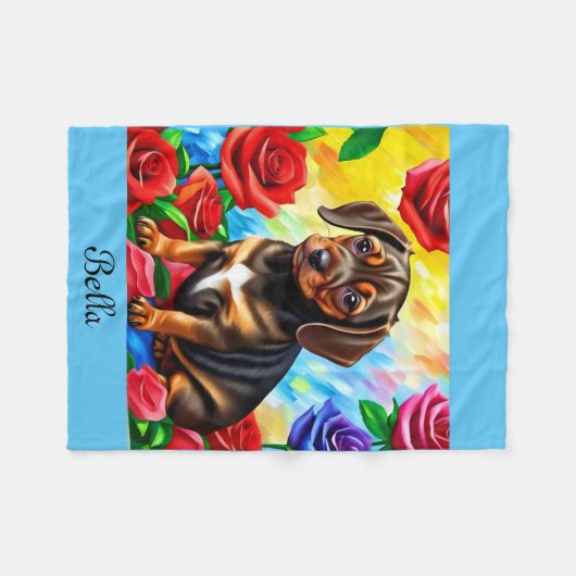 Dackel Puppy bunt Fleece Blanket anpassen (Vorderseite (Horizontal))