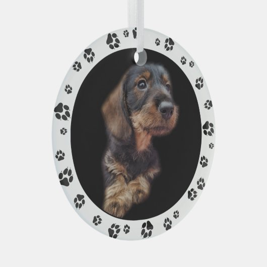 Dackel Puppy Foto Paw Prints Ornament Aus Glas (Vorderseite Rechts)