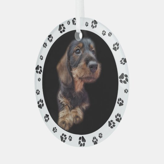Dackel Puppy Foto Paw Prints Ornament Aus Glas (Vorderseite links)