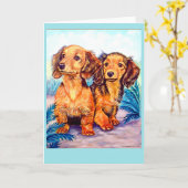 Dackel Pups Grußkarten Karte (Gelbe Blume)