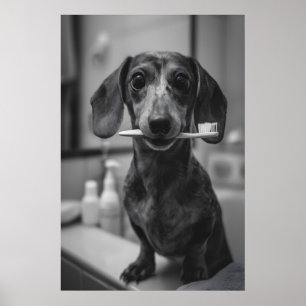 Dackel putzt Zähne Druck, Lustiger Badezimmer Hund Poster