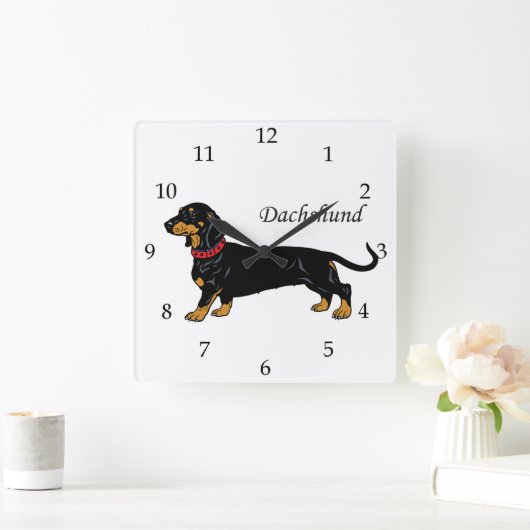 Dackel Quadratische Wanduhr (Zuhause)