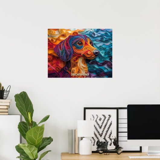 Dackel Quilling Art Dog Portrait Poster (Heimbüro)