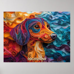 Dackel Quilling Art Dog Portrait Poster