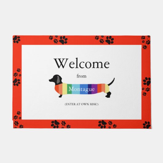 Dackel Rainbow Monogram Welcome Typografy Dog Fußmatte (Vorderseite)