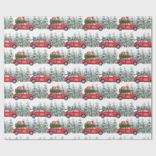 Dackel Red Car Winterforest Pattern Geschenkpapier (Flach)
