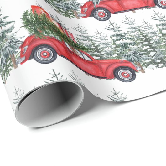 Dackel Red Car Winterforest Pattern Geschenkpapier (Rolleneckpunkt)