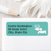 Dackel Reindeer Blue Christmas Address Labels (Insitu)