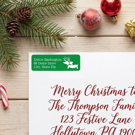 Dackel Reindeer Green Christmas Address Labels
