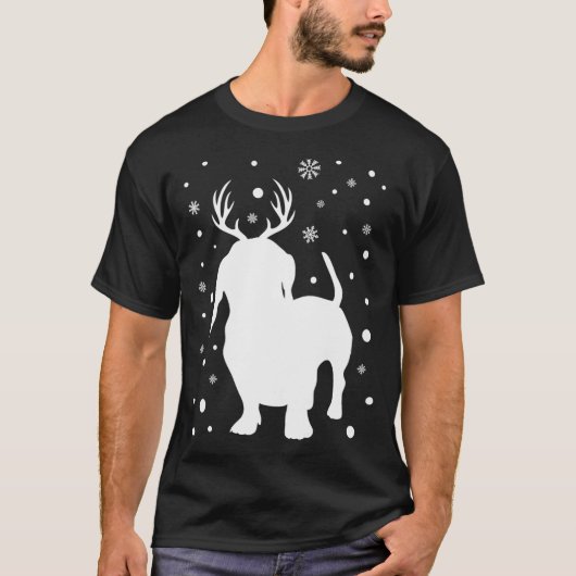 Dackel Rentier Weihnachtshundezucht T-Shirt (Vorderseite)