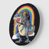 Dackel Riding Dinosaur T Rex gibt Jungen Kinder ic Große Wanduhr (Winkel)