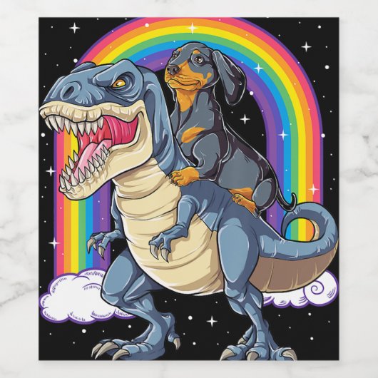 Dackel Riding Dinosaur T Rex gibt Jungen Kinder ic Weinetikett (Einzelnes Label)