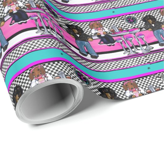 Dackel Rock and Roll Geschenkpapier (Rolleneckpunkt)