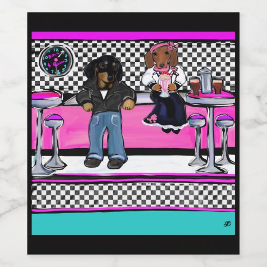 Dackel Rock and Roll Weinetikett (Einzelnes Label)